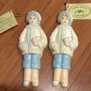 2 Snowball Child Charlee McGee Collectibles Clay Christmas Tree Ornaments 1982